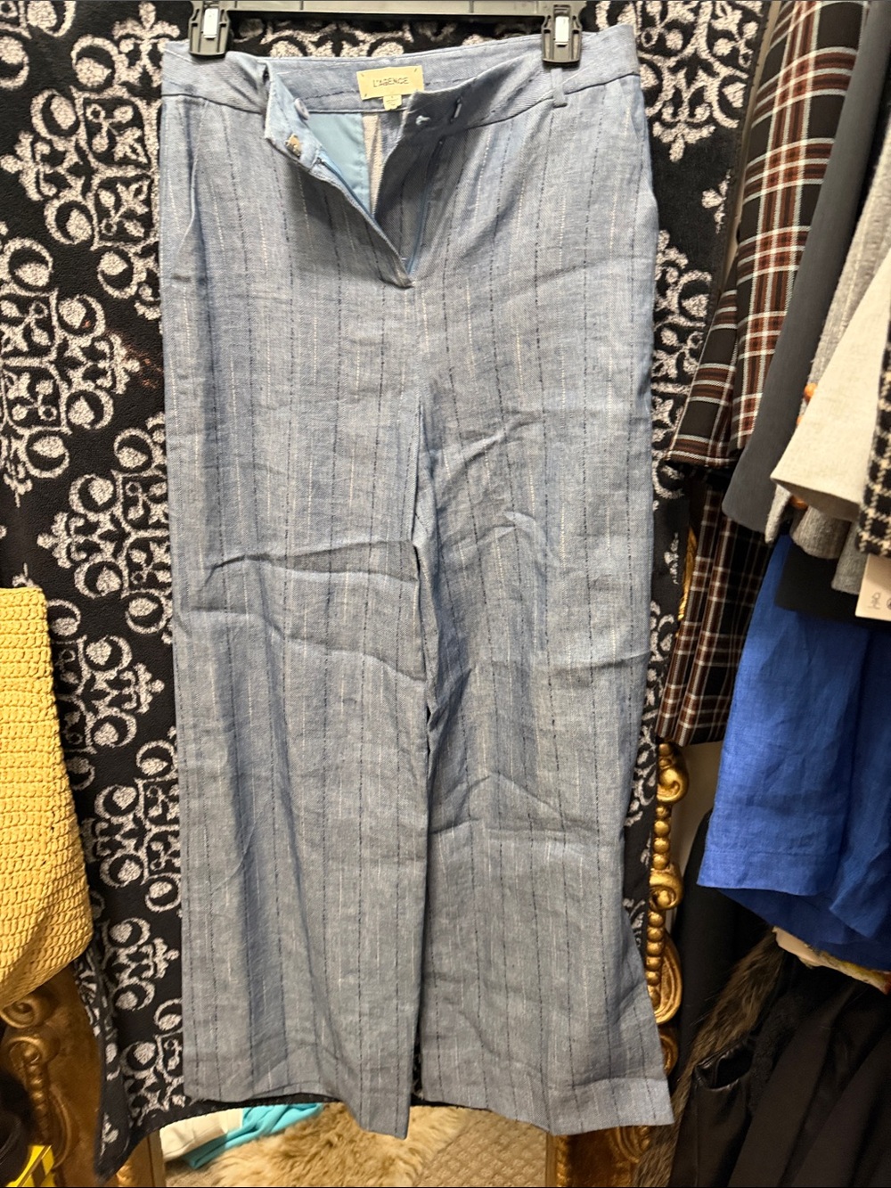 L'AGENCE Light Blue Pinstripe Wide-Leg Pants
